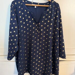 Navy and Gold Polka Dot Women's Top